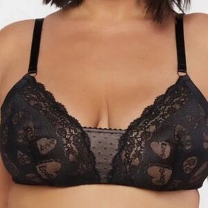 Savage X Fenty NWT Black Candy Hearts Lace Bralette in Caviar 2XL 330